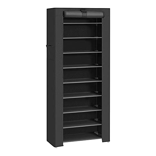 SONGMICS Armoire étagères à Chaussures 10 Couches avec Housse 27 Paires de Chaussures Rangement Pratique en Toile avec Zip Couleur Noir 58 x 28 x 160cm RXJ10H