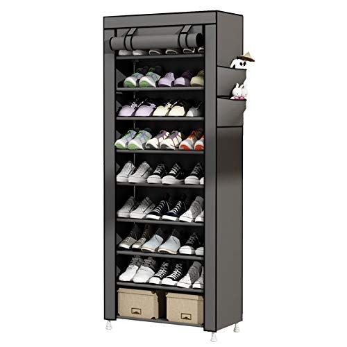 UDEAR étagères à Chaussures Rangement Armoire 10 Couches Meubles à Chaussures avec Housse,Gris