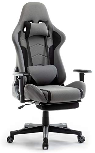 IntimaTe WM Heart Chaise Gaming, Fauteuil Gaming en Tissu Racing Chaise de Bureau Ergonomique,Siège Pivotant Haut Dossier Inclinable (Gris avec Repose-Pieds)