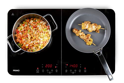 PRIMO PR301IKP Plaque à Induction Portable, Double Plaque de Cuisson en Verre, 3500 W, Minuterie 3 Heures, Commande Tactile, 9 Niveaux de Puissance, Noir