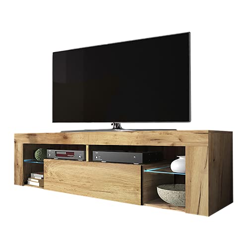 Selsey Hugo - Meuble TV/Banc TV (140 cm, Chene Lancaster, avec LED)