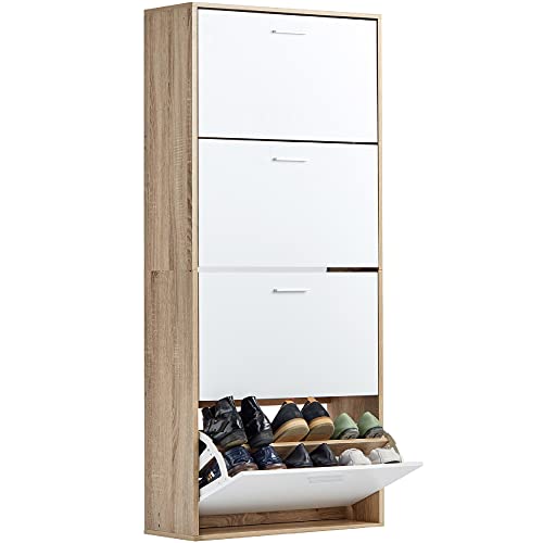 Organize Meuble de Rangement a Chaussure 24 Paires - Armoire Etagere Grande Capacité pour Entree, Couloir - MDF Style Bois Blanc - L60xP24xH150 cm