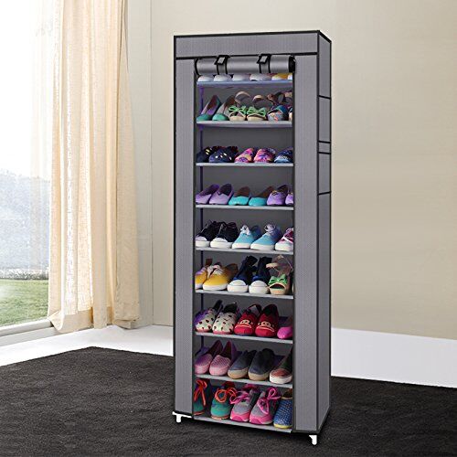 Alightup Rangement Armoire étagères à Chaussures 10 Couches Meubles à Chaussures avec Housse Gris