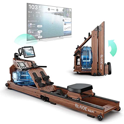 Bluefin Fitness Blade Aqua W-1 | Rameur à Eau électrique | 100% Bois de frêne | Rameur Pliable pour Usage à Domicile | Ecran LCD + Moniteur de Rythme Cardiaque | Intégration de l’Application Kinomap