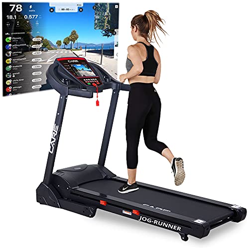 CARE FITNESS - Tapis de Course Connecté Jog Runner - Tapis de Marche Électrique Inclinable et Pliable - 18 Niveaux d'Inclinaison - 25 Programmes d'Entraînement - Compatible Application Kinomap